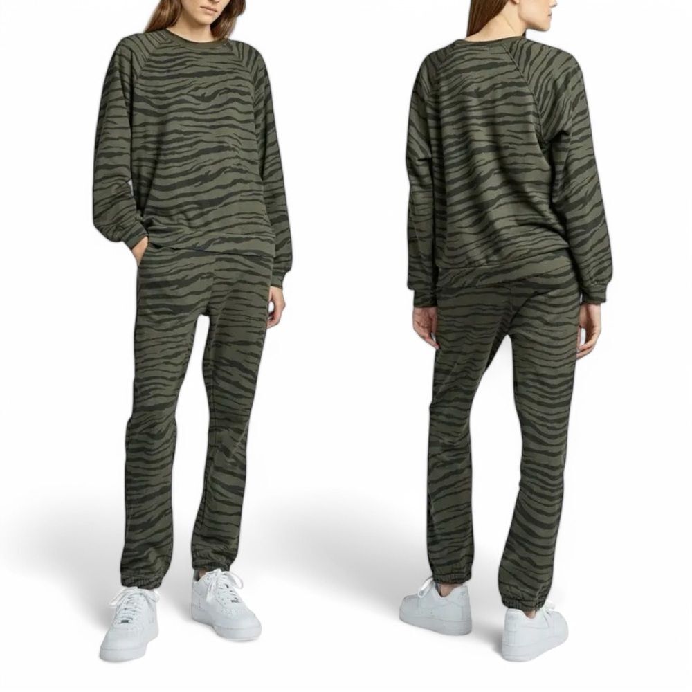 NWT Rag Doll LA Vintage Sweatshirt & Jogger Set Army Green Zebra
